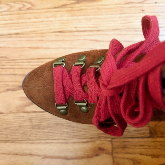 Luichiny Anna May Suede Lug Sole Lace Up Combat Stacked Heel Ankle Booties, Sz 7 - Picture 7 of 16